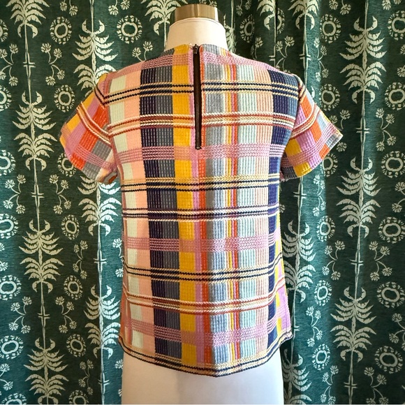 Halogen Nordstrom Multicolor Plaid Short Sleeve Top XSP - Picture 8 of 11